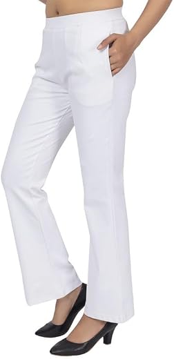 Mlada Bootcut Flare Pants for Women Stretch Cotton Knit Boot Cut Mid Waist Flared Trouser Elastic Waist Band Utility Pocke...