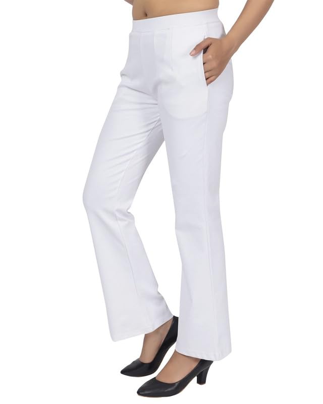 Image of Mlada Bootcut Flare Pants for Women Stretch Cotton Knit Boot Cut Mid Waist Flared Trouser Elastic Waist Band Utility Pockets for Formal Office Work Wear,Travel-Regular /Plus Size