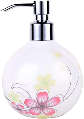 Hand Soap Dispenser Refillable for Hotel Bathroom Bathroom Soap Dispenser, Retro Red Flowers Sphere Ceramics Lotion Bottle Bathroom Refillable Hand Soap Dispenser with Si,