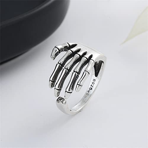 Dtja Punk Skull Hand Adjustable Open Band Ring For Women Girls Men Statement Expandable Oxidized Silvery Gothic Skeleton Devil'S Talons Finger Rings Comfort Fit Vintage Unisex Halloween Cosplay Party Jewelry Gift thumb #3