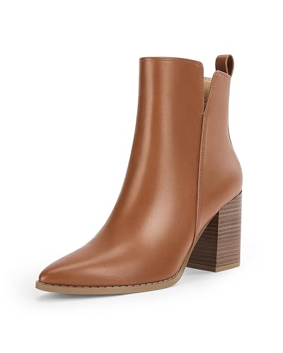 Rilista Womens V Cutout Ankle Boots Pointed Toe Chunky Block Stacked Heel Booties Side Zipper Shoes