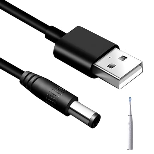 USB DC 5V Charger Power Cable for Fairywill Toothbrush 3.5 x 1.35mm Jack Black USB Electric Toothbrush Charger Compatible for Bitvae Seago 7am2m Foreo Series Barrel Jack Replacement 1m