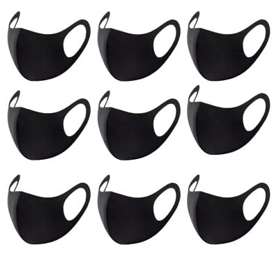 Scuba Cotton Adjustable Face Mask, Adjustable Earloops, Very Soft Comfortable Earloops, Washable cloth Mask Black (Pack of 9)