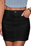 Alaster Queen Women’s Denim Mini Skirt Stretchy High Waist Bodycon Short Jean Skirts for Women with Pockets, Black L