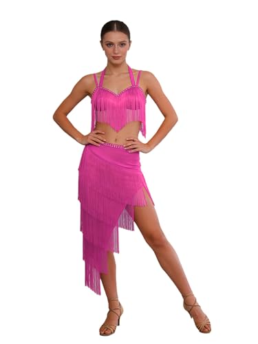 Robe danse latine femme ajustée rose pour stopper l'inconfort pendant les pivots