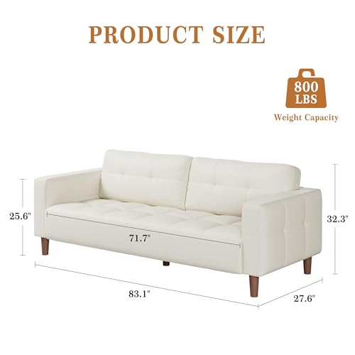 Image of IDEALHOUSE 83 inch Beige Faux Leather Couch, 3 Seater Sofa Couches