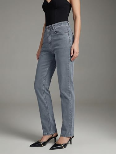 Image of Urbano Fashion Women's High Rise Straight Fit Washed Jeans Non-Stretchable