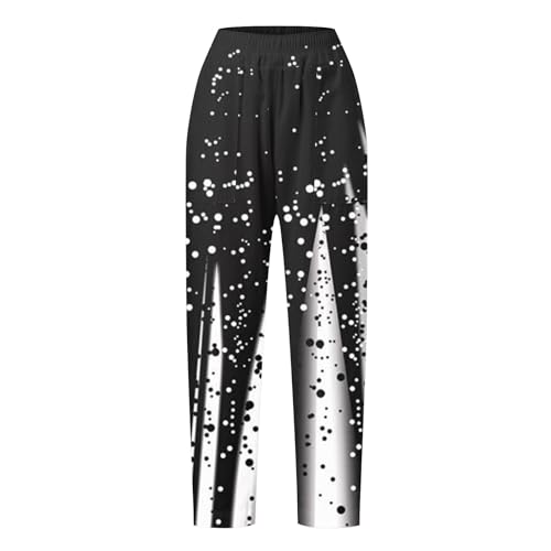 Summer Pants for Women 2024 Trendy Floral Print Elastic Waist Pants Straight Leg Baggy Comfy Trousers with Pocket3