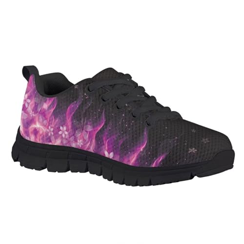 Girls Black Sneakers Kids Fashion Breathable Running Shoes Lightweight Lace-up Mesh Sneaker for Little Girls