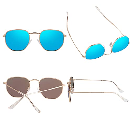 Image of Hipster Hexagonal Polarized Sunglasses Men Women Geometric Square Small Vintage Metal Frame Retro Shade Glasses