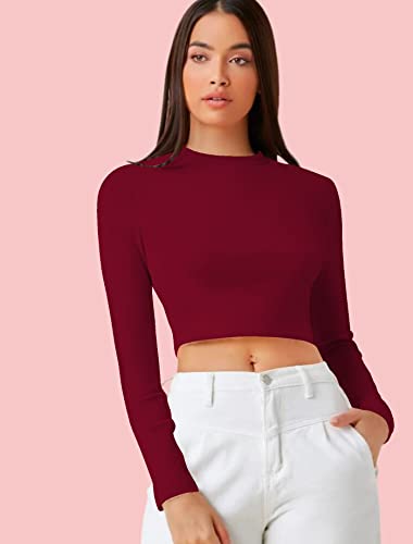 Image of Dream Beauty Fashion Women's Casual Round Neck Long Sleeves Stylish Crop Top - 17 inch Inches (Tee-Tally 02)