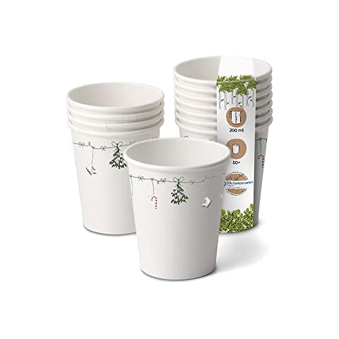 BIOZOYG Pappbecher einwandig 8oz Winter-Edition 2 I Heiß- & Kalt-Getränkebecher I Kaffeetassen ohne Griff I recycelbare Bio-Becher-to-go Weihnacht Cover
