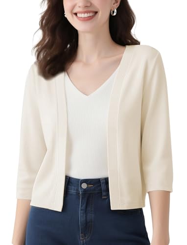 Image of Urban CoCo Women's 3 /4 Sleeve Cropped Cardigan Casual Open Front Cover Up