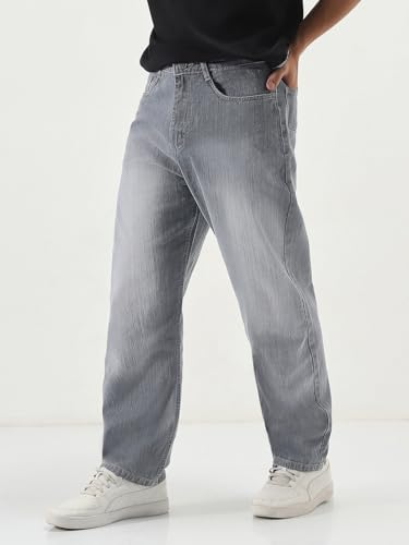 Image of Urbano Fashion Men's Loose Baggy Fit Washed Denim Jeans Non-Stretchable