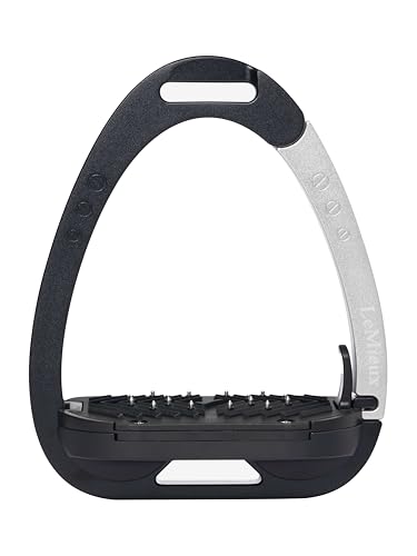 LeMieux Vector Balance Stirrup - New Generation - Spring Loaded Hinged Arm - 5Â° Tilted Ergonomic Footplate - Black/Aluminium