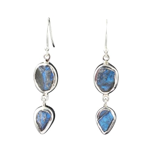 Boucles d'oreilles labradorite anti-allergie en argent 925 massif