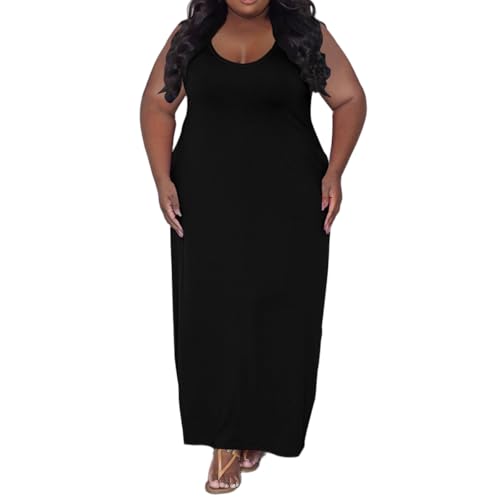 Image of TOPSRANI Womens Plus Size Maxi Dresses for Women Oversize Casual Short Sleeve V Neck Loose Plain Solid Trendy Summer Dress