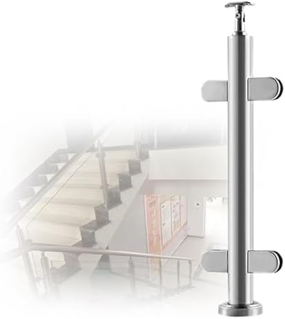 Silver Black Stainless Steel Balustrade Post for Balcony Deck, 36in Glass Railing Clamp System with No-Punch Design, A-Corner Mount for Secure Installation