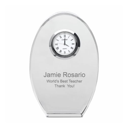 Executive Gift Shoppe | Distinguished Collection Personalized Oval Crystal Desk Clock with Custom Engraving