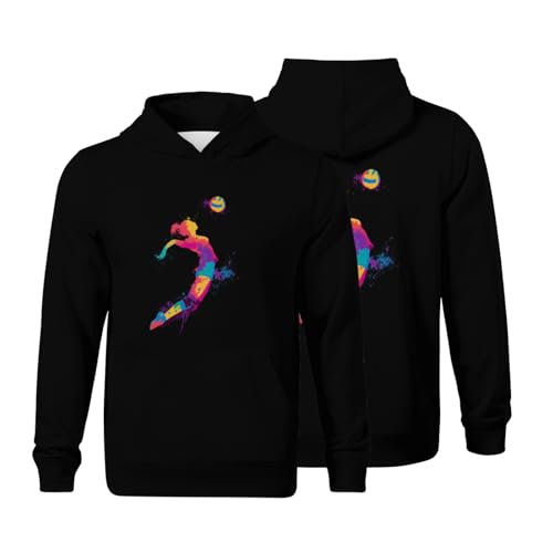 Kids Tie Dye Silhouette Of Splash Color Volleyball Player Boys Girls Lightweight Kangaroo Pocket Fleece Hoodies