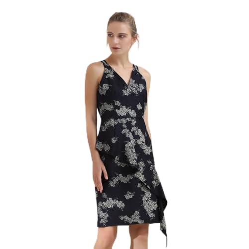Robe en denim floral mi-longue une confection haut de gamme au tombé parfait