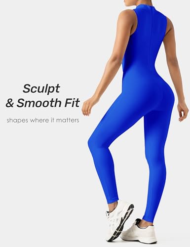 Image of speerise Women Sleeveless Turtleneck One Piece Romper for Yoga Workout Jumpsuit with Tummy Control Bodysuit