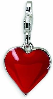 Sterling Silver 3-D CZ and Red Enamel Heart Lobster Clasp Bracelet Charm