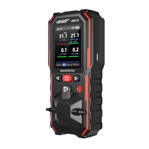 NOYAFA 4 in 1 Gas Detector Gas Leak Detector for H2S CO LEL O2 Explosion-Proof Gas Sniffer with Audible Visual Alarms 15H Battery for Industrial & Commercial Use