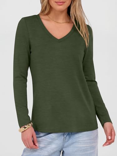 Image of ANRABESS Women's Long Sleeve Shirts V Neck Fall Tops | Soft Comfort Wrinkle Free Tshirts, Basic Tee, Winter Layer Clothing, Business Casual Work Fall Outfits, Travel Daily Wear