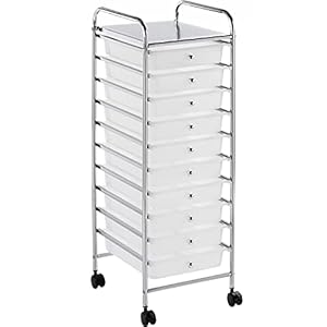 Yaheetech 10 Drawer Cart Rolling Plastic Storage Cart and Organizer Multipurpose Mobile Rolling Utility Storage Organizer for Home Office School and Workshop, White