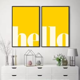 BMGKYAGL Żółte litery Hello Canvas Print Welcome Education Nursery Wall Art Plakaty do nowoczesnego salonu Dekoracja domu (70x100cmx2/ramki)