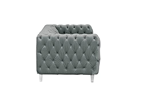 Iconic Home Modern Contemporary Tufted Velvet Down-Mix Cushons Acrylic Leg Sofa, Grey #TOP5