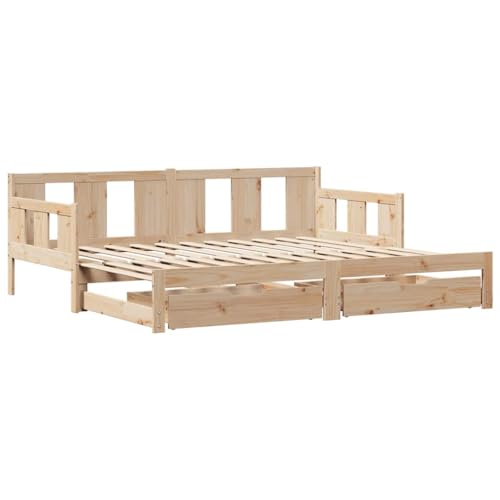 vidaXL Lit de jour, canapé-lit extensible avec tiroirs, lit d'appoint, sans matelas et sommier à lattes, 90 x 190 cm, en pin massif