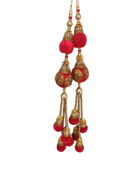 Dark Blue Silk Thread Cone With Glass Pipe Ethnic Work Latkan Hanging Set Of 2