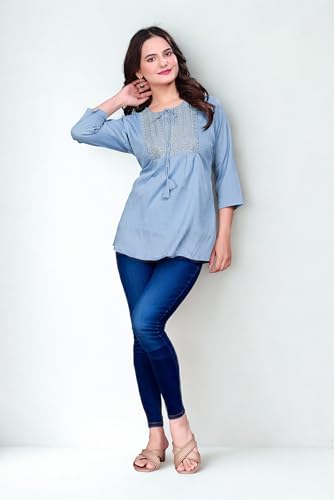 Image of SHANTVAN GALLERY Women's Tunics - Stylish & Comfortable Kurti for Woman with 3 /4 Designer Sleeves | Elegant Indian Short Tunic Top for Ladies | Casual, Festive
