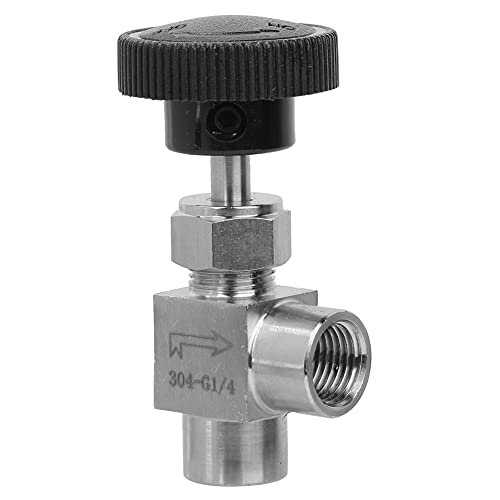 Fafeicy Stainless Steel BSPP Female Thread Needle Valve, High Pressure 304 Angle Type Stop Valve for Water Gas Oil, 1/8 1/4 3/8 Inch Sizes for Industrial and Plumbing Applications (Black handle /4