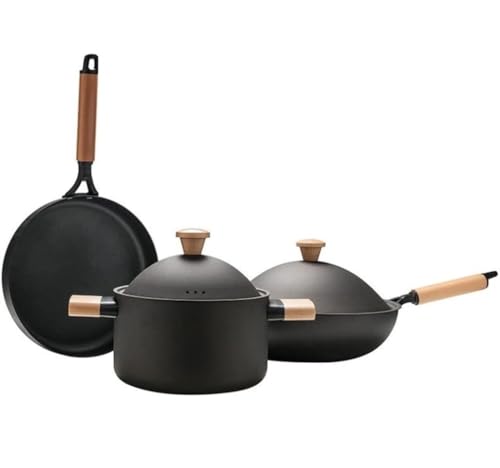 Cooking Pot, Kitchen Cookware Sets, 3 Pcs Cooking Pot Frying Pan Non Stick Set Cast Iron Induction Cooker Cooking Pots Set Kitchen Cooking Set Cooking Pots