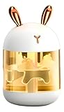 Umidificador de Ar Portátil com Luz LED, Design de Coelho, Branco e Dourado Rosa, Difusor Ultrassônico