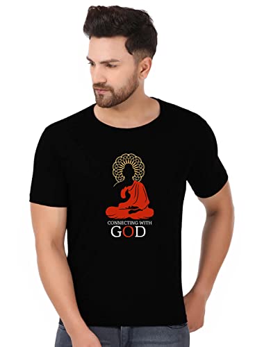 Image of prabhu bhakti Buddha Tshirts | Cotton Blend Round Neck Half Sleeve White Men T Shirt Lord Buddha Tshirts | Summer Wear Stylish Unisex Text Printed Tshirt