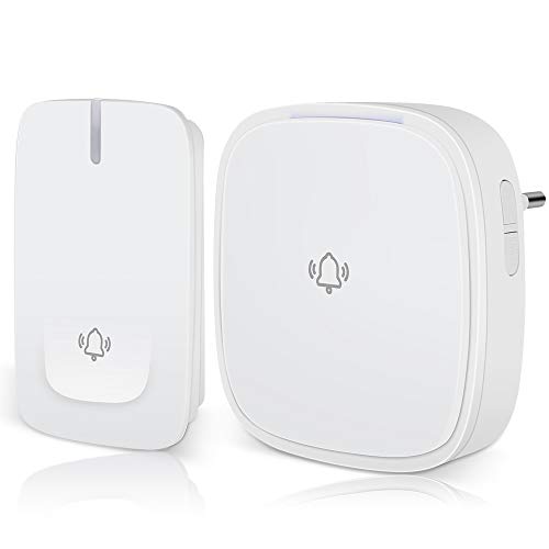 Vegena Sonnette sans Fil Etanche, Sonnette sans Fil Pas Besoin de Piles 4 Mode Volume 58 Sonneries, LED avec Effet Clignotant,pour Porte de Maison, Bureau