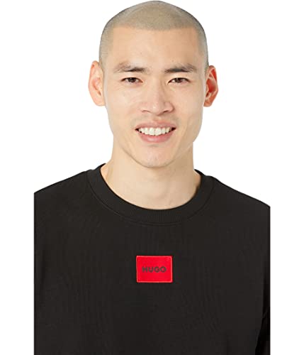 Hugo Herren Regular Fit Square Logo Jersey Sweatshirt Pullover, Rabenschwarz, Medium – Ansicht 3