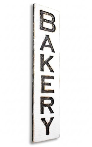 Bakery Sign Vertical - Carved in a 10"x43" Solid Wood Board Rustic Distressed Shop Advertisement Farmhouse Style Restaurant Cafe Wooden