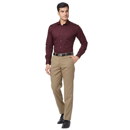 Image of Park Avenue Men's Mid Rise Regular Fit Polyviscose Blend Checks Pattern Flat Front Formal Trouser