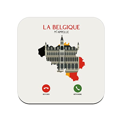sous Verre en liège - La Belgique m'appelle Voyage Patrimoine Culture - Lot de 6 (95 x 95 mm)