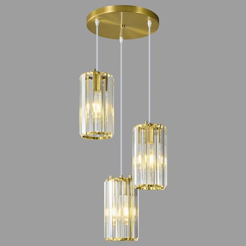 Image of Gold Pendant Lighting Modern Pendant Light, Mini Crystal Chandeliers,Adjustable Pendant Light Fixture for Kitchen Island Dinning Room Corridor Bedroom(Gold 3-Light)