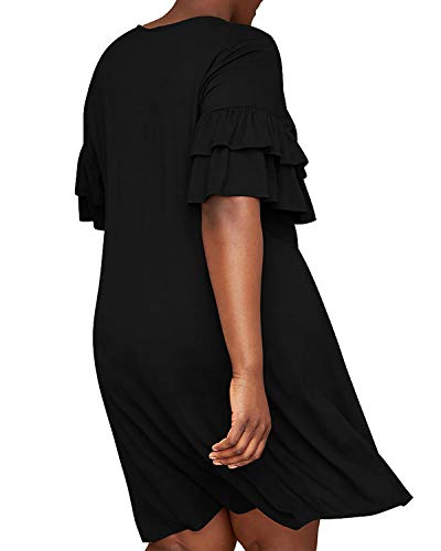 Nemidor Women's Ruffle Sleeve Jersey Knit Plus Size Casual Swing Dress With Pocket (Black, 20W) #TOP1