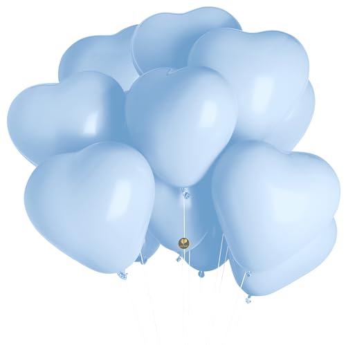Image of AFTERLOON Biodegradable Balloons 24 pcs Pastel Baby Blue 12 Inch Heart Shaped, Natural Rubber Latex Plastic-Free Alternative Durable Thickened Extra Strong Helium Float, Proposal Marriage Wedding
