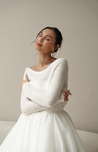 Bridal bolero, sweater for wedding dress, mohair jumper, ivory knitted sweater, cozy pullover for bride, wedding pullover, ivory bridal sweater, warm wedding shawl, bridal top4