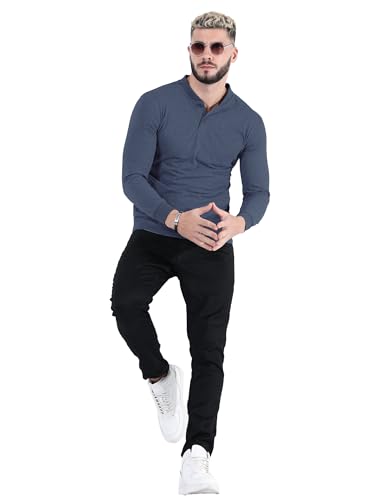 Image of fanideaz Mens Premium High Neck Henley T Shirts for Men Branded Full Sleeve Shirt for Men in Pure Cotton Casual & Formal Wear