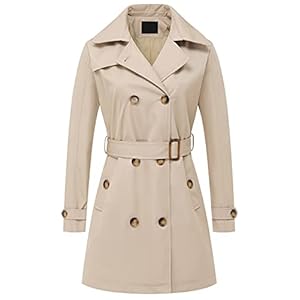Chrisuno Women’s Double Breasted Trench Coats Mid-Length Belted Overcoat Long Dress Jacket with Detachable Hood